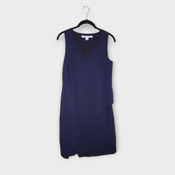 DVF Diane von Furstenberg Womens V-Neck Shift Dress 4 Navy Sleeveless Chic - Picture 2 of 8